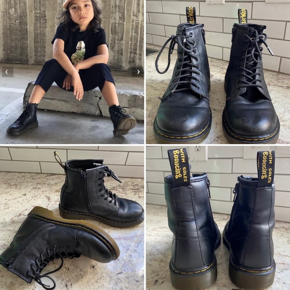 Doc Dr Martens Jr $85 1460 Softy T Leather Lace Up Boots (Zip Side) 2